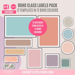 Boho Classroom Labels | Editable in Canva and PowerPoint | Name Tags | Class Supply labels | Boho Classroom Decor | Printable Class Labels