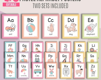 Pastel Alphabet Posters | Editable in Canva and Powerpoint | Pastel Classroom Decor | Educational Posters | Preschool Printables