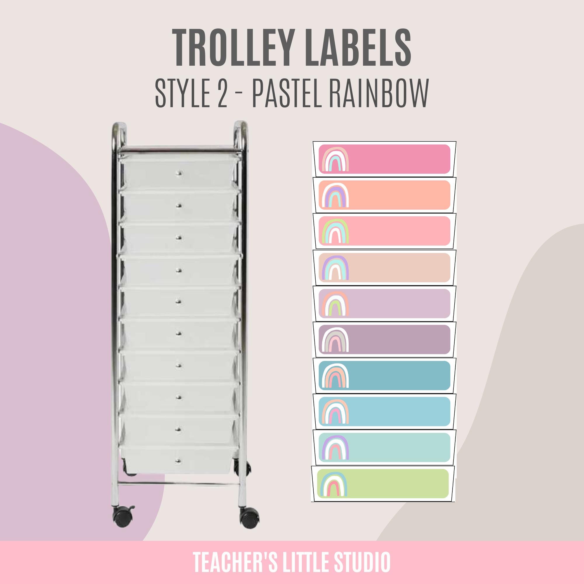 Boho Rainbow Teacher Trolley Labels | 10 Drawer Rolling Cart Labels ...
