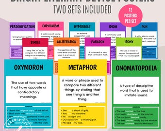 Literary Devices Posters | Figurative Language Set | English Posters | Figure of Speech Educational Prints | English Grammar Resources