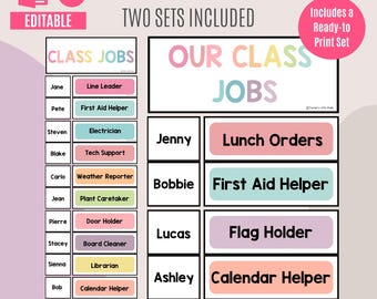 Pastel Class Jobs Display | Editable in Canva and PowerPoint | Ready-to-Print | Name Card Templates | Class Jobs Display | Class Management