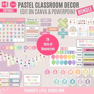 Pastel Classroom Decor BUNDLE | Calming Classroom Decor | Printable and Editable Resources | PowerPoint and Canva | Instant Download