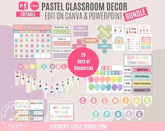 Pastel Classroom Decor BUNDLE | Calming Classroom Decor | Printable and Editable Resources | PowerPoint and Canva | Instant Download