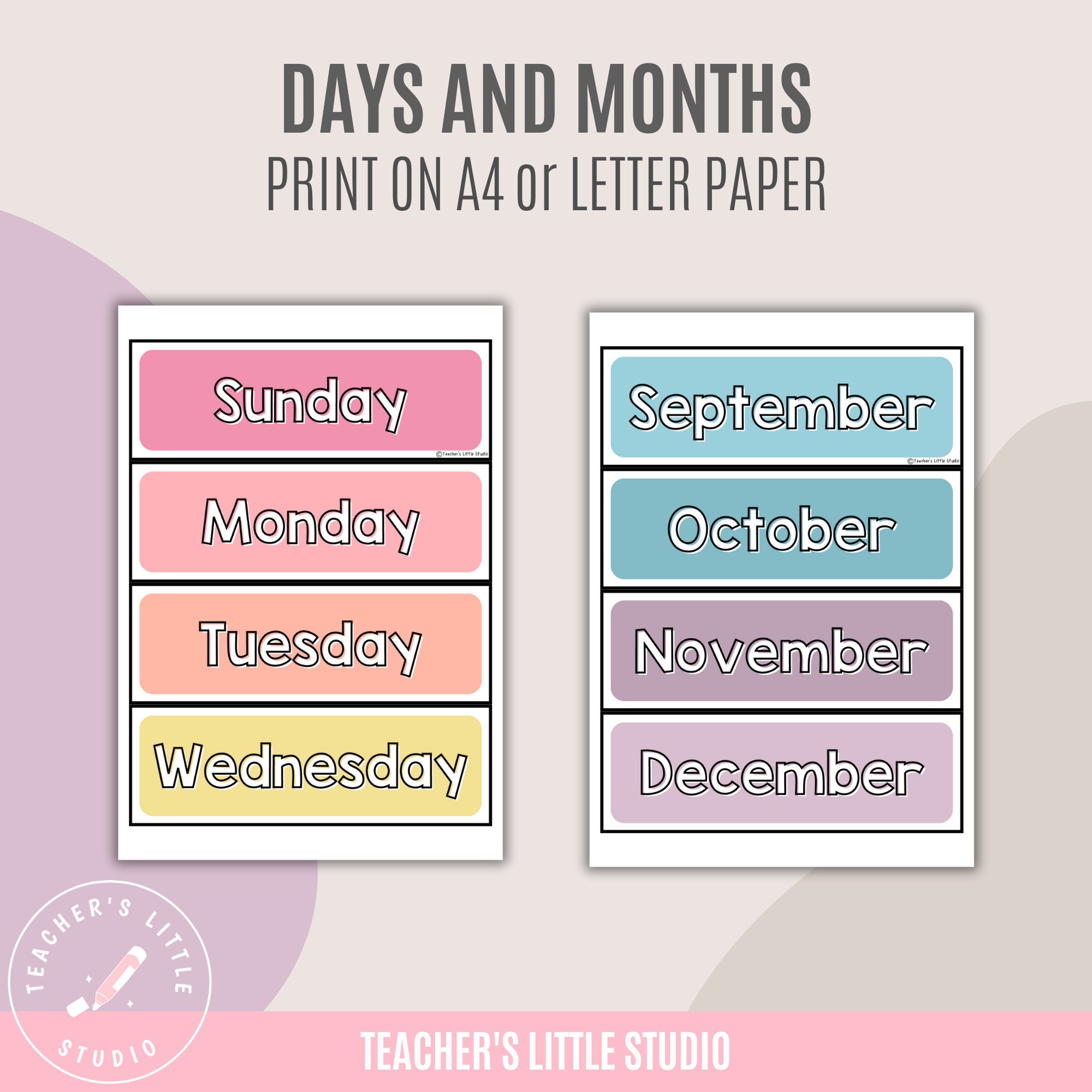 Days of the Week Months of the Year Classroom Display Posters Pastel ...
