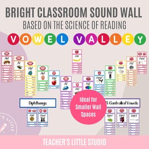 Science of Reading Sound Wall Posters | Vowel Valley and Consonant Charts | Phonics and Speech Cards | Photo Images | Bright Classroom Decor
