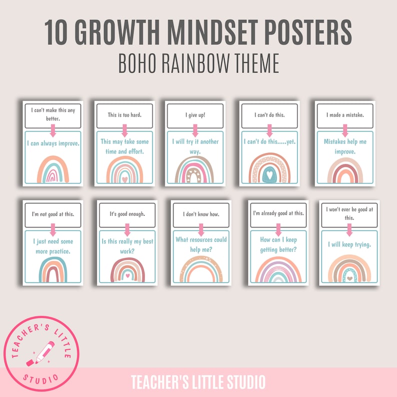 Growth Mindset Posters Boho Rainbow Theme Classroom Decor - Etsy