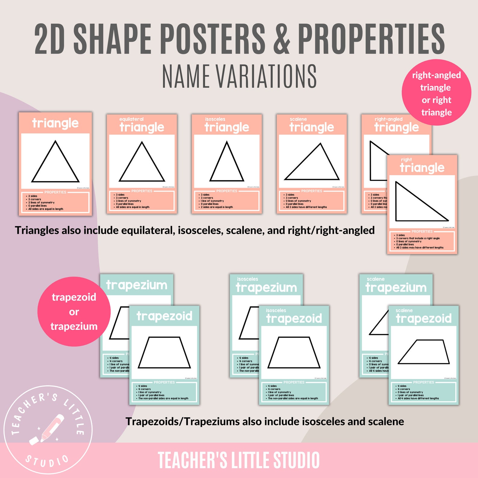 2D Shape Poster Sets With Properties | Pastel Classroom Decor ...