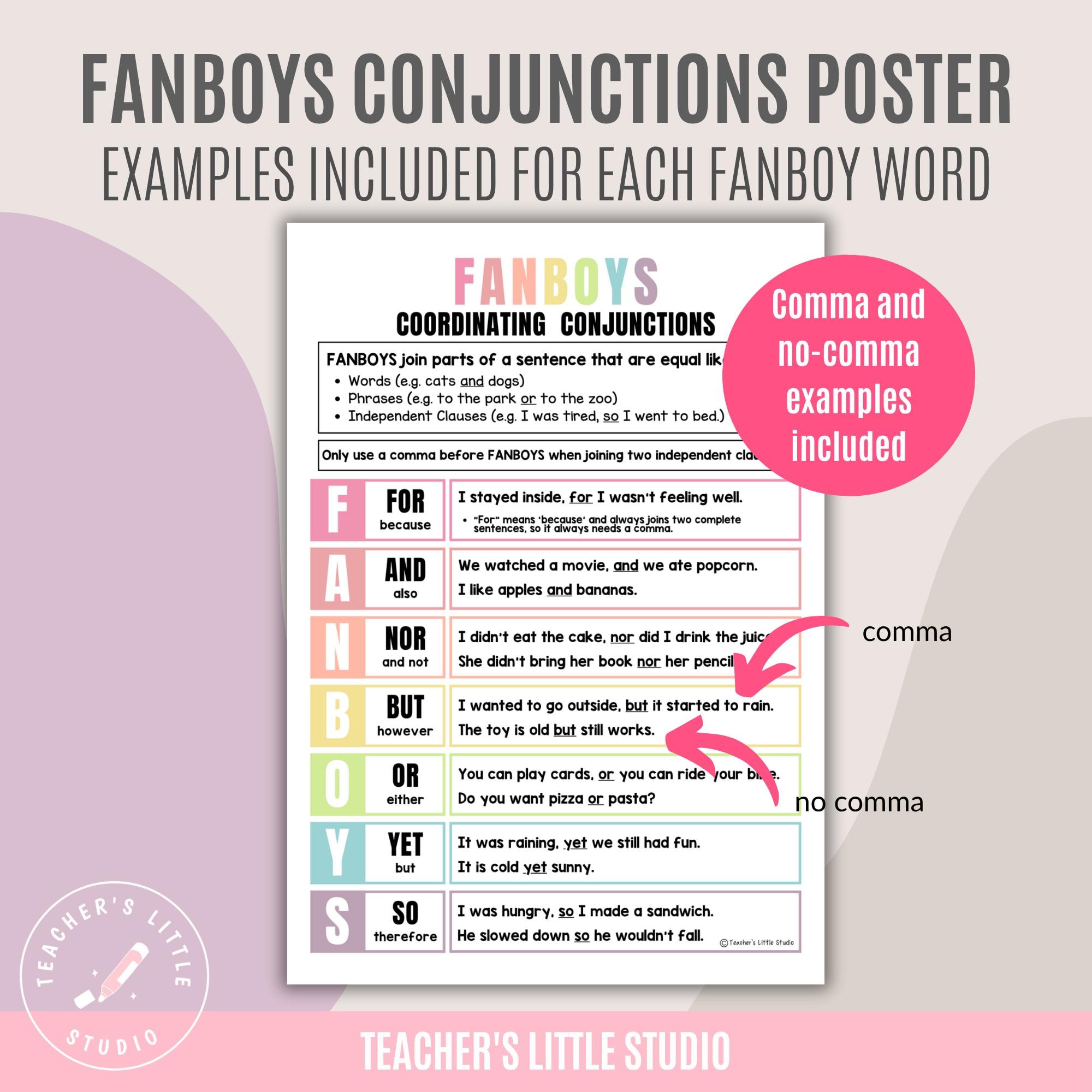 FANBOYS Conjunction Poster Set | Grammar Anchor Chart | Sentence ...