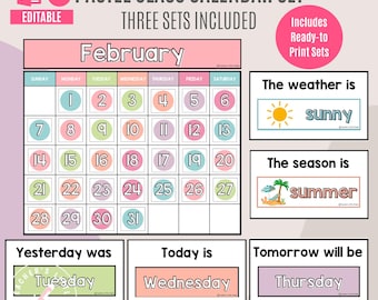 Classroom Calendar Set and Weather Display | Edit in PowerPoint and Canva | Pocket Chart Calendar | Pastel Class Decor | Homeschool Calendar