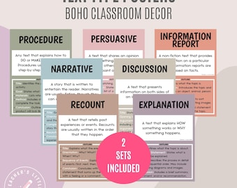 Text Type Posters | English Educational Printables | English Writing Structure Resources | Boho Classroom Decor | Homeschool Wall Art