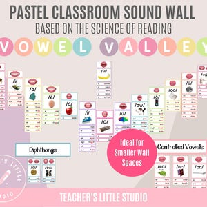 Science of Reading Sound Wall Posters | Vowel Valley and Consonant Charts | Phonics and Speech Cards | Photo Images | Pastel Classroom Decor