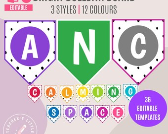 Bulletin Board Banner | Bright Bunting Class Banner | Bright Dotty Spearhead Bunting | Editable in PowerPoint and Canva| Printable Banners
