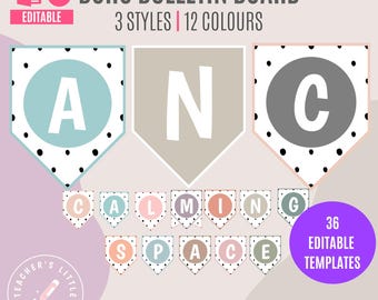 Bulletin Board Banner | Boho Bunting Classroom Banner | Boho Dotty Spearhead Bunting | Editable in PowerPoint and Canva | Printable Banners