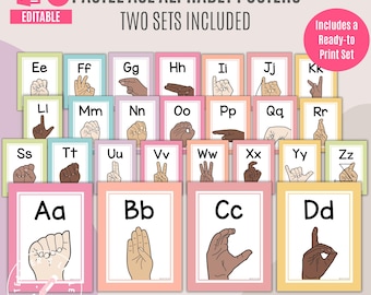 ASL Alphabet Posters | Printable Classroom Alphabet | Editable in Canva and PowerPoint | American Sign Language | Pastel Classroom Decor