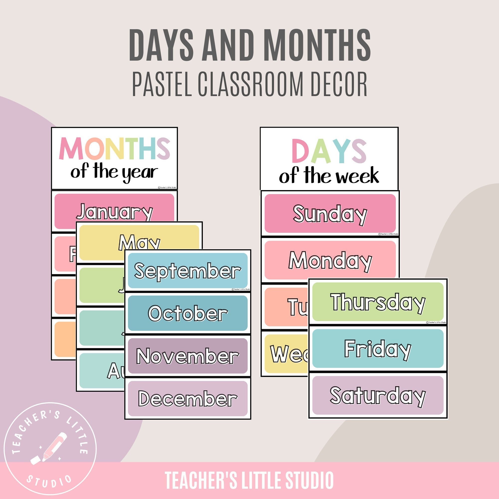Days of the Week | Months of the Year | Classroom Display Posters | Pastel Classroom Decor | Calendar Resources | Days and Months Printables