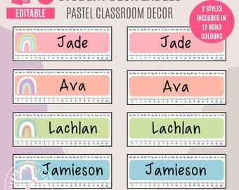 Pastel Student Desk Labels | Pastel Rainbow Labels | Editable in PowerPoint and Canva | Desk Name Tags | Pastel Class Decor | Printable |