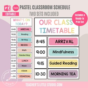Pastel Class Schedule | Editable in PowerPoint and Canva | Ready-to-Print Schedule | Clock Templates | Pastel Timetable | Visual Schedule