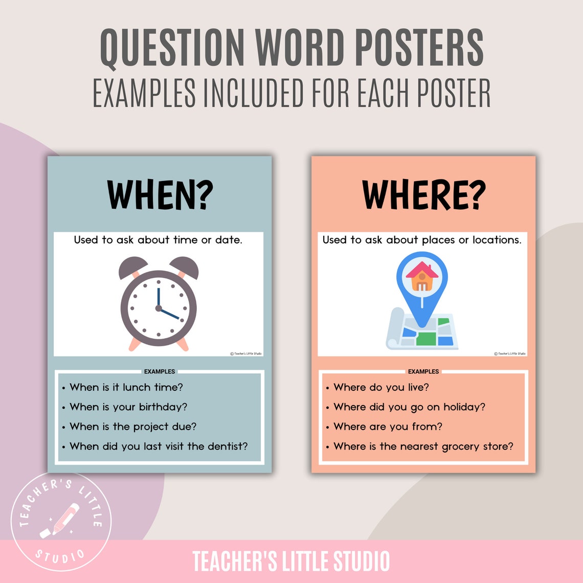 Boho Question Question Word Poster Set | WH Question Visual Aids | ESL Grammar ...
