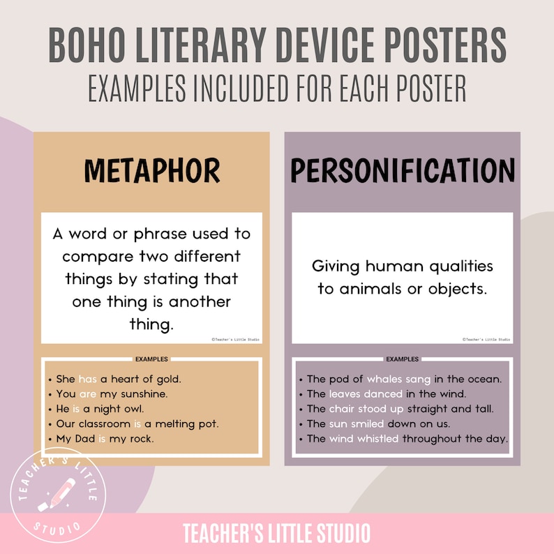 Literary Devices Posters Figurative Language Set English Etsy