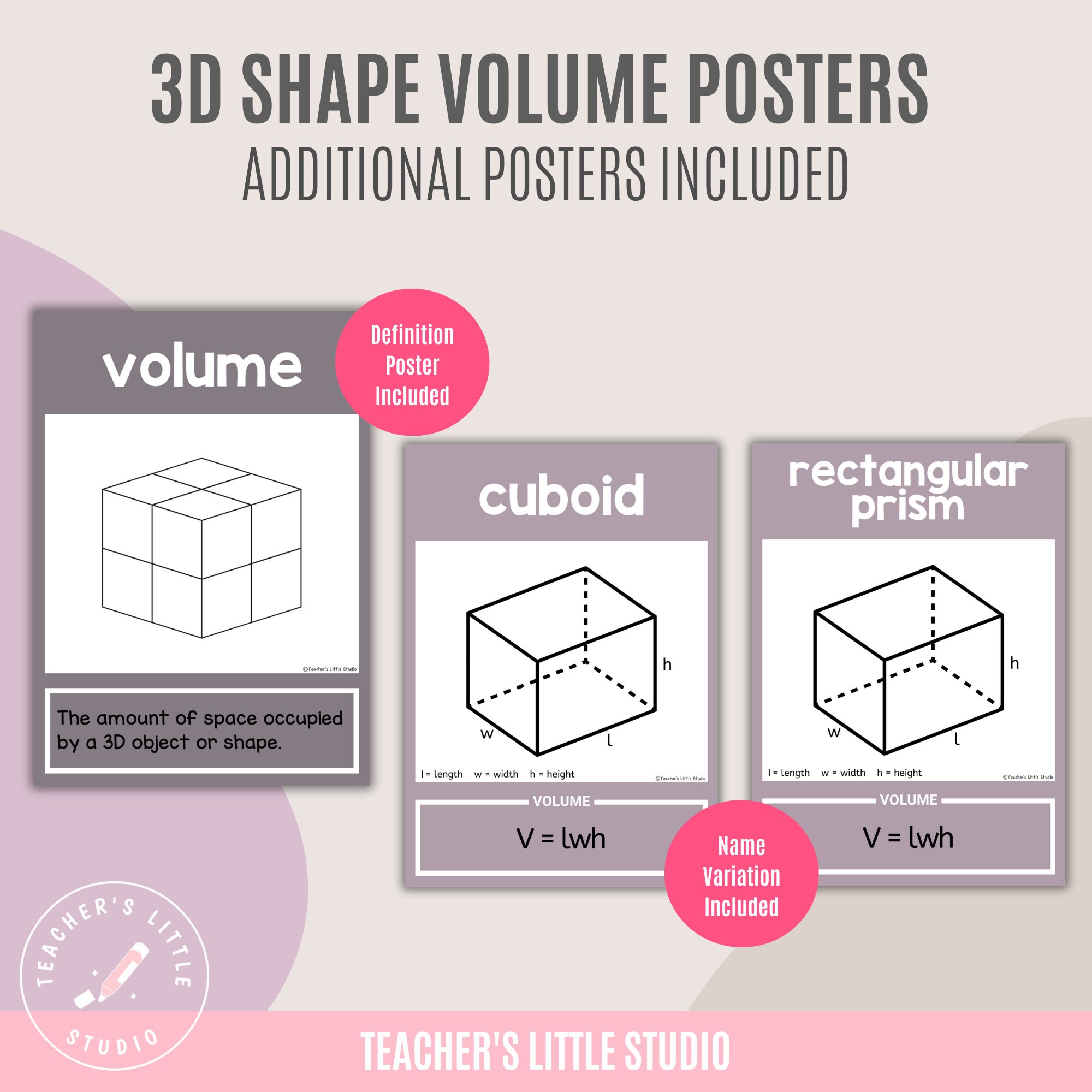3D Shape Poster Bundle 2 Pack | Shape Poster Sets With Formulas for ...