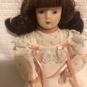 Porcelain Doll 8 1/2 Brown Hair Brown Eyes image 2