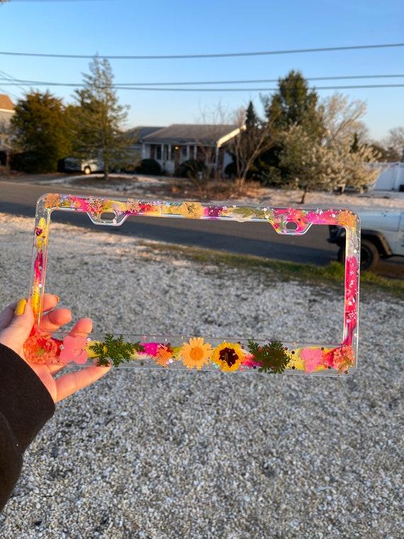 "Life Is Good" Pink Hibiscus Flower License Plate Frame - Adds A Cheerful Touch To Your Car
