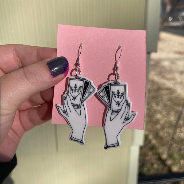 Tarot card earrings | tarot card deck | witch hands earrings | witchy earrings | tarot jewelry | mystical earrings | magical earrings