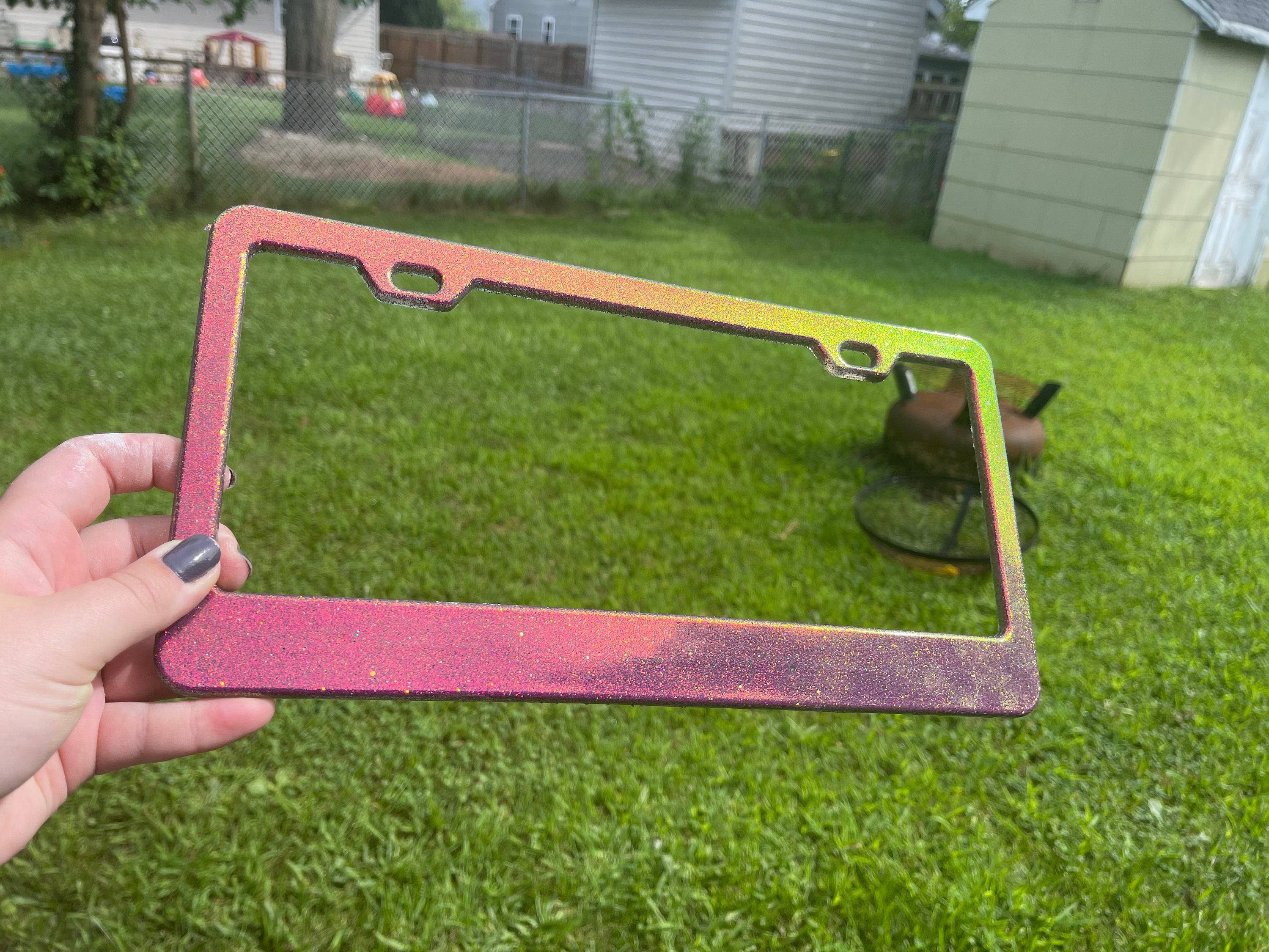 Neon Chrome License Plate Frame Chameleon Glitter License Etsy