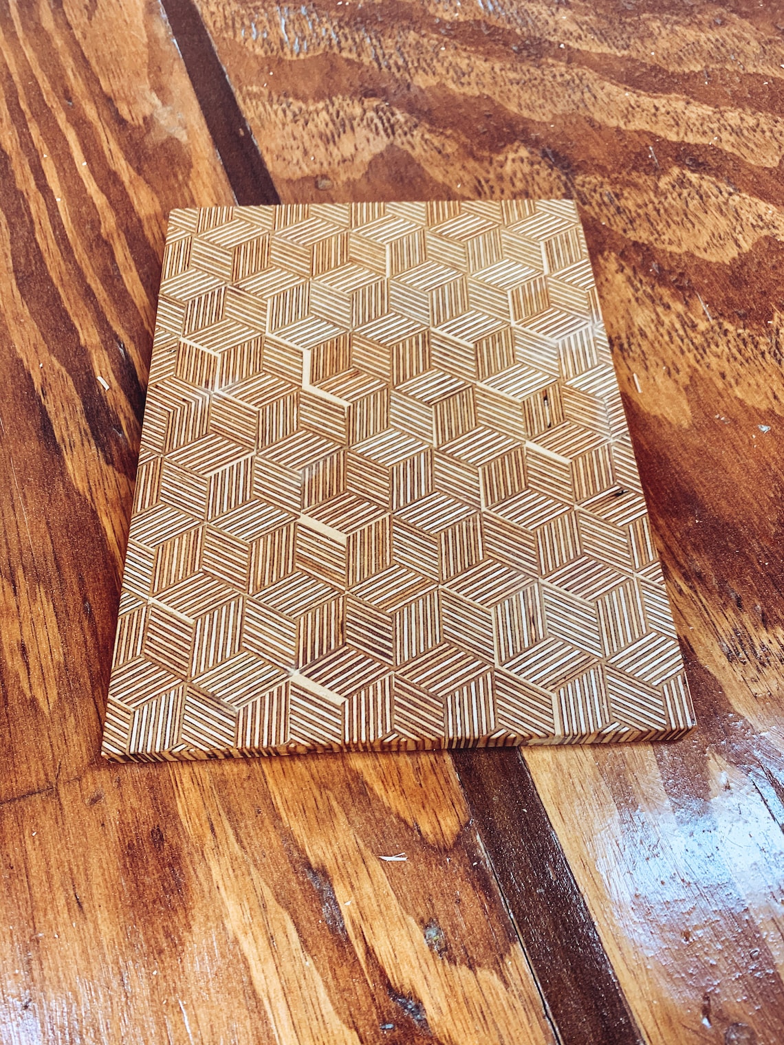3D Cube Patterned Plywood Charcuterie Cutting Board Etsy