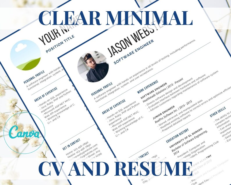 Clean Minimal Resume CV Template Modern Cv Resume Canva Template Student Teacher Nurse Accountant Resume CV 1 Page Resume CV Word Design