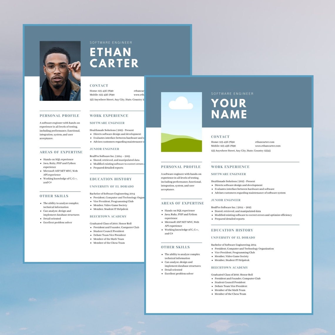 SOFTWARE ENGINEER CV Template Modern Resume Cv Template | Etsy