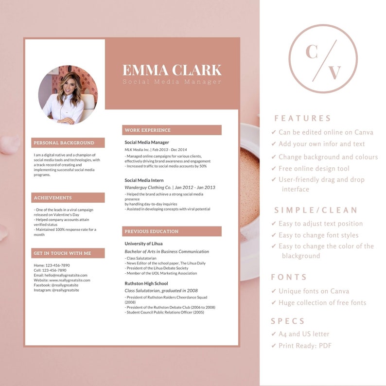 Cv Template With Photo Social Media Manager Cv Template Executive Creative Modern Professional Resume Cv Canva Template Director Manager Paper Paper Party Supplies Jewellerymilad Com