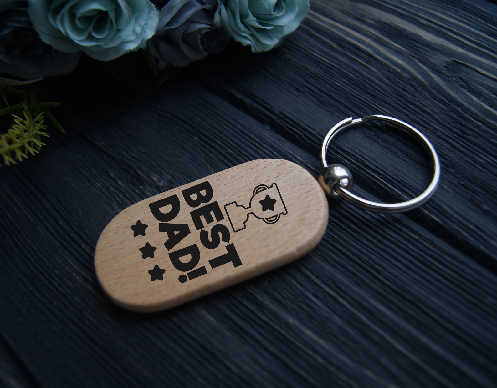 Best Dad Wood Keychain Custom key ring for father Engraved Etsy