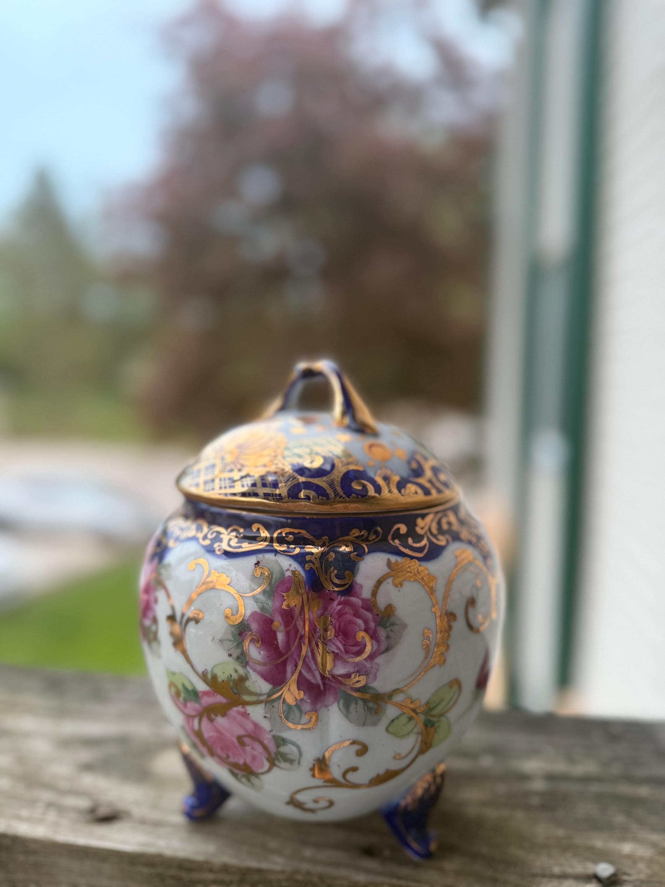 Vintage Biscuit Jar Blue Porcelain - Etsy