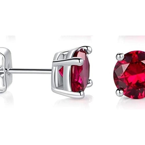 Ruby Stud Earrings in Sterling Silver 4 Mm Ruby Etsy