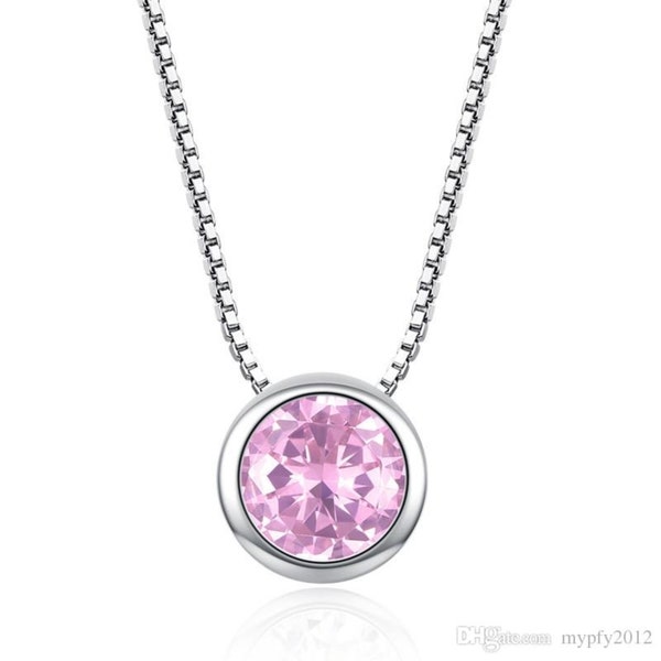 Bezel Set Pink Sapphire Floating Pendant Necklace - 18k White Gold/Sterling Silver