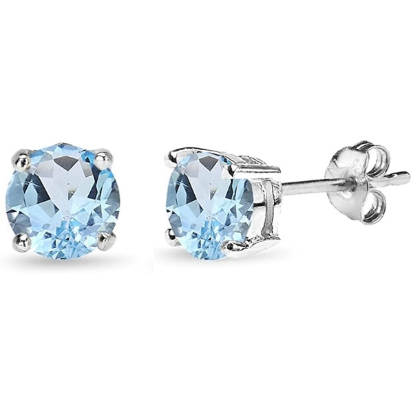 Aquamarine Stud Earrings in Solid Sterling Silver