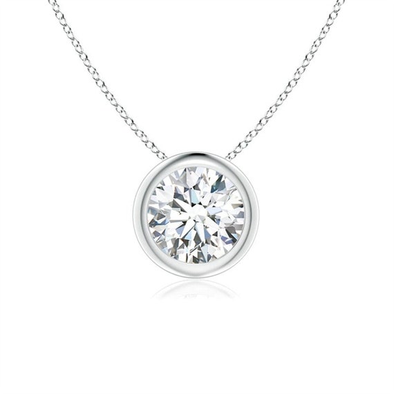 Bezel Set White Sapphire Floating Pendant Necklace Etsy Singapore