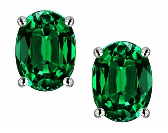 Emerald Oval Stud Earrings in Solid Sterling Silver