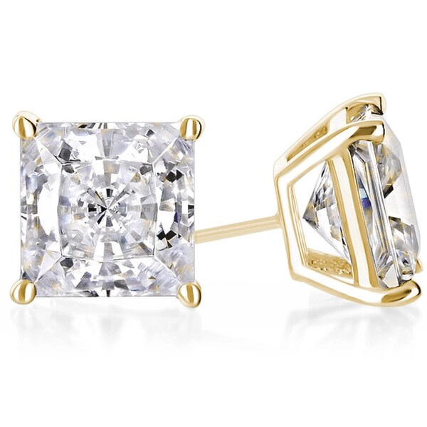 Moissanite Princess Stud Earrings in 14k Solid Yellow Gold