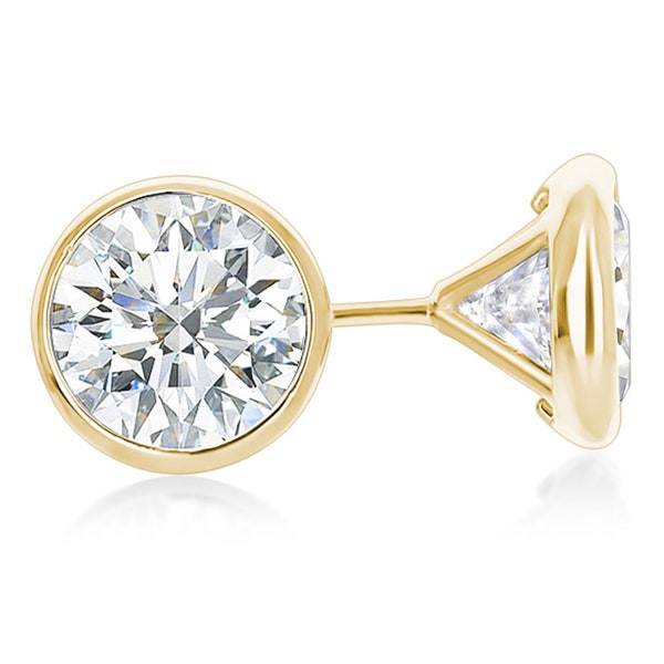White Sapphire Round Stud Screw back Earrings in 14k Yellow Gold