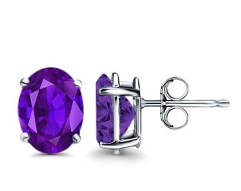 Oval Amethyst Stud Earrings in Solid Sterling Silver