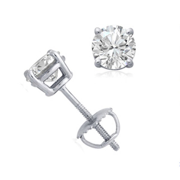 White Sapphire Stud Screw back Earrings in 14k White Gold/Sterling Silver