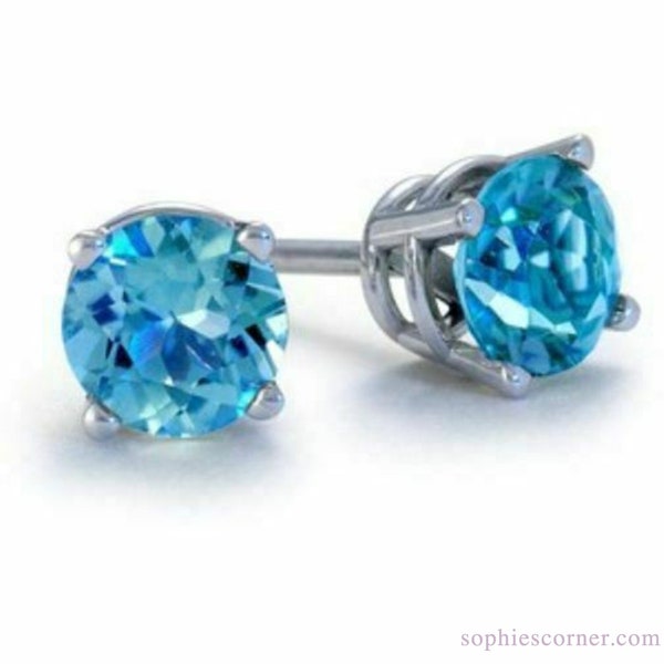 Swiss Blue Topaz Stud Earrings in Solid Sterling Silver