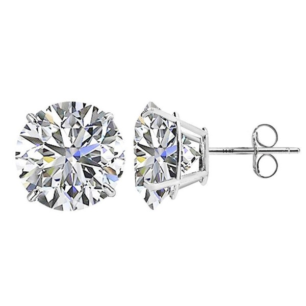 White Sapphire Round Stud Earrings in 14k White Gold