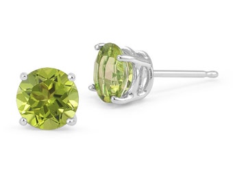 Peridot Stud Earrings in Solid Sterling Silver