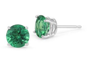 Emerald Stud Earrings in Solid Sterling Silver