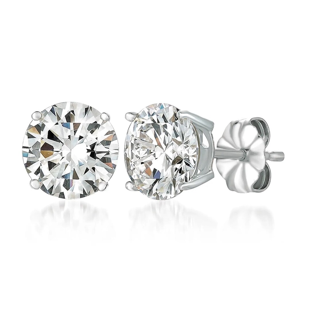 Sparkling Round White Sapphire Stud Earrings in Solid Sterling Etsy