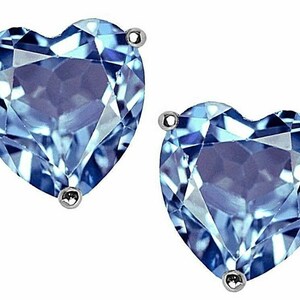 Aquamarine Heart Stud Earrings in Solid Sterling Silver