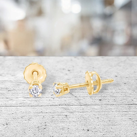 Buy White Sapphire Screw Back Stud Earrings in 14k Yellow Gold Overlay Online in India Etsy